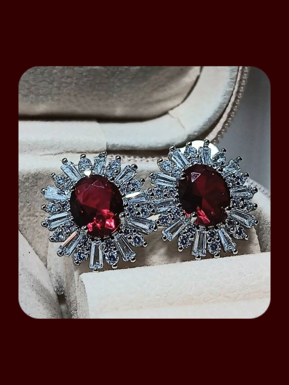NWOTs Crystal Silver and Deep Red Gemstone Pierced Earrings